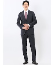 ウール調 ストレッチ ウォッシャブル スリムフィット 2ボタン 2ピース スーツ メランジ紺