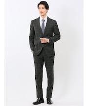 ウール調 ストレッチ ウォッシャブル スリムフィット 2ボタン 2ピース スーツ チェックグレー