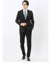 ストレッチ ウォッシャブル スリムフィット 2ボタン 2ピース スーツ ストライプ黒