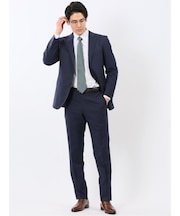 ウール調 ストレッチ ウォッシャブル スリムフィット 2ボタン 2ピース スーツ ストライプ紺