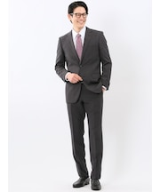 ストレッチ ウォッシャブル スリムフィット 2ボタン 2ピース スーツ チェックグレー