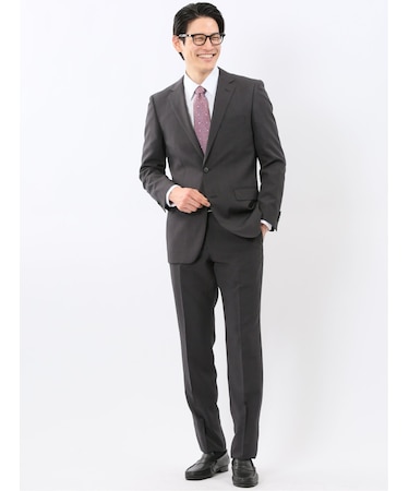 ストレッチ ウォッシャブル スリムフィット 2ボタン 2ピース スーツ チェックグレー