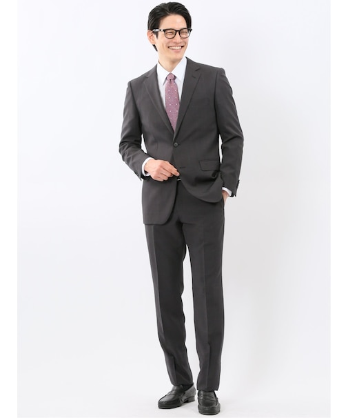 ストレッチ ウォッシャブル スリムフィット 2ボタン 2ピース スーツ チェックグレー