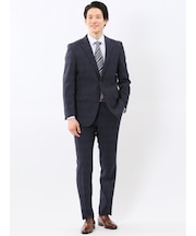 ストレッチ ウォッシャブル スリムフィット 2ボタン 2ピース スーツ チェック紺