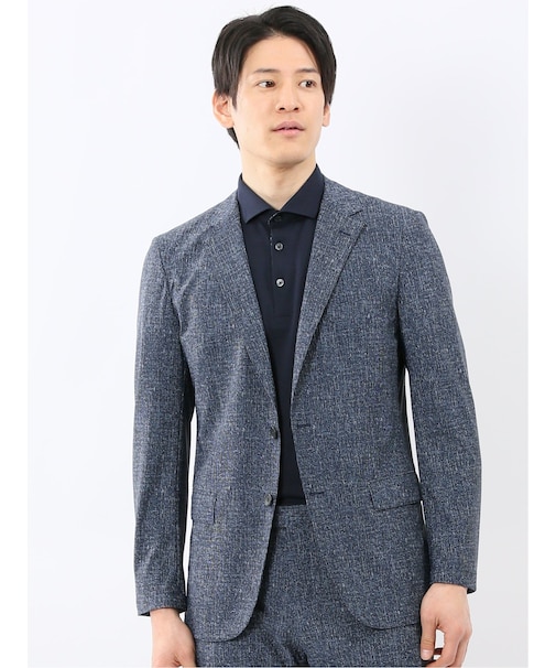 TechCool スリムフィット 2ボタン ジャケット 紺(セットアップ可能)