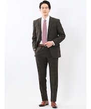 ストレッチ ウォッシャブル レギュラーフィット 2ボタン 2ピース スーツ チェックこげ茶