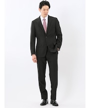 ストレッチ ウォッシャブル リラックスフィット 2ボタン 2ピース スーツ チェック黒