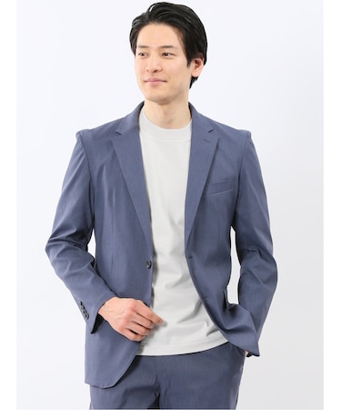クロスストレッチ スリムフィット 2ボタンジャケット 青(セットアップ可能)