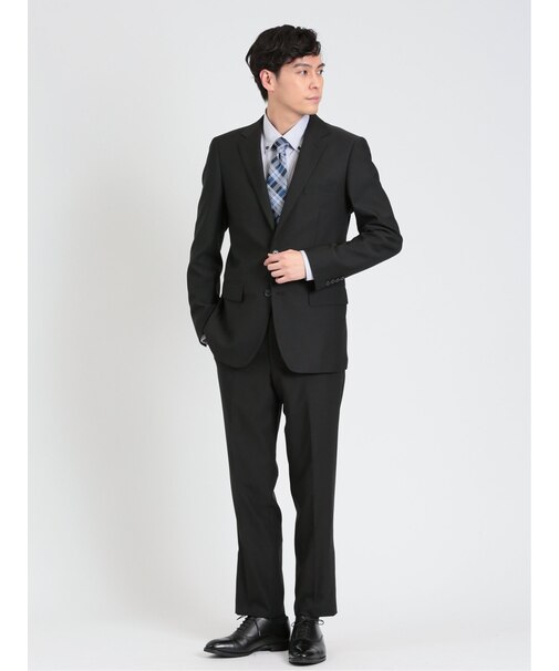 ストレッチウォッシャブル スリムフィット 2ボタン2ピース リクルートスーツ 黒無地