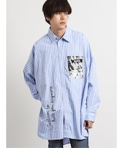 【WEB限定Sサイズ有り】セマンティックデザイン ストライプ転写プリント長袖BIGシャツ