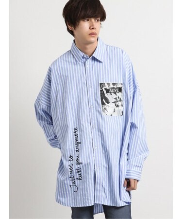 【WEB限定Sサイズ有り】セマンティックデザイン ストライプ転写プリント長袖BIGシャツ