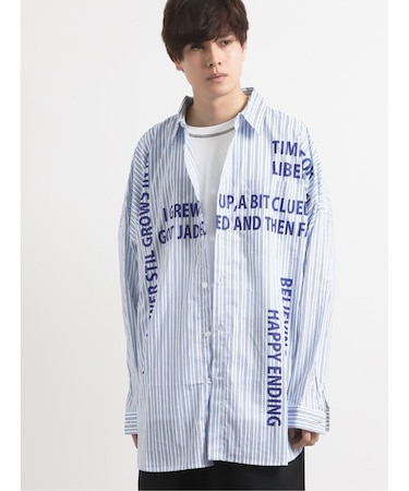 セマンティックデザイン ストライプ柄ロゴプリント長袖BIGシャツ