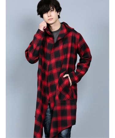 セマンティックデザイン チェック柄 フードコーディガン