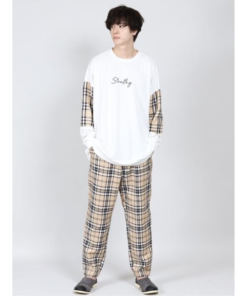 セマンティックデザイン チェックパーツ クルーネック長袖BIGプルオーバー