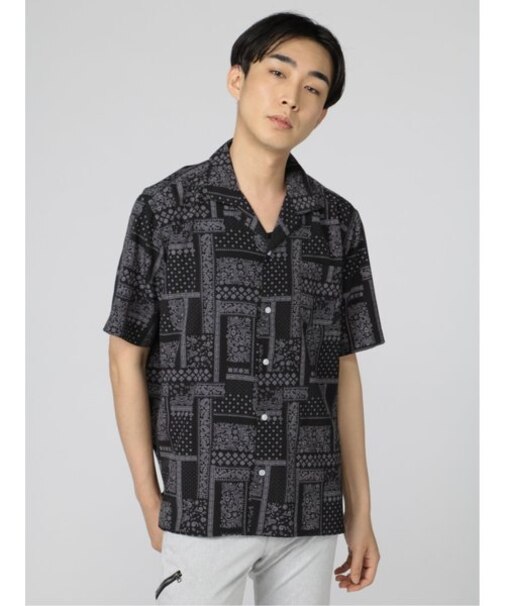 セマンティックデザイン オープンカラー プリント半袖ルーズシャツ