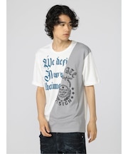 セマンティックデザイン 切替カレッジ クルーネック半袖ルーズTシャツ