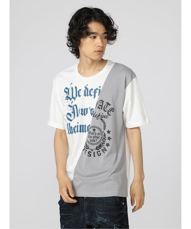 セマンティックデザイン 切替カレッジ クルーネック半袖ルーズTシャツ