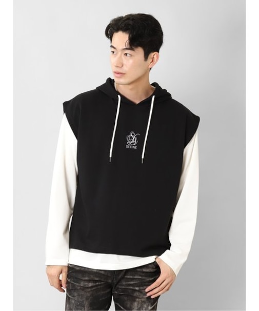 セマンティックデザイン ベストパーカー&長袖Tシャツ アンサンブル