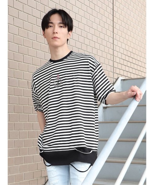 フェイクレイヤード クルーネック半袖BIGＴシャツ