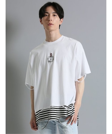 フェイクレイヤード クルーネック半袖BIGＴシャツ