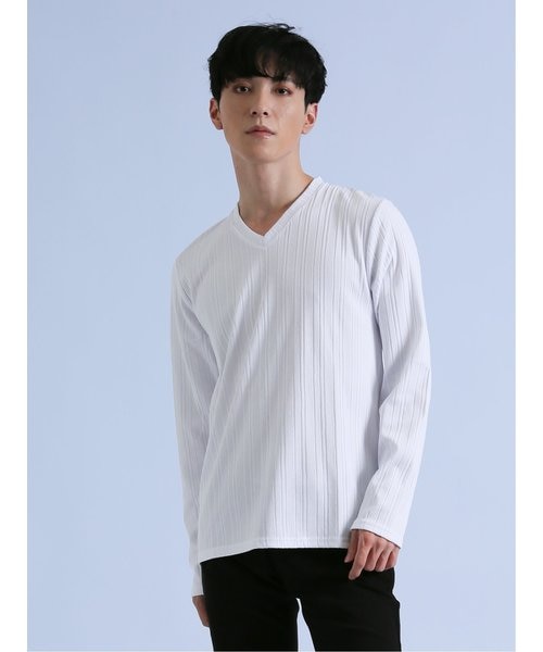 ランダムテレコ Vネック長袖Tシャツ｜セマンティックデザインの通販