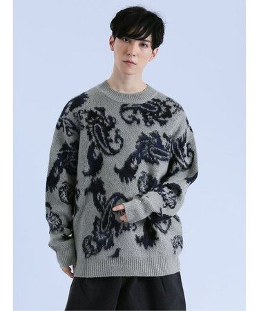 モヘアタッチ ペイズリー クルーニット