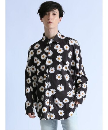 転写マーガレットプリント 長袖シャツ