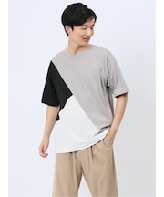 斜め切替 クルーネック半袖Tシャツ