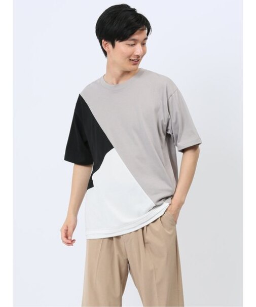 斜め切替 クルーネック半袖Tシャツ