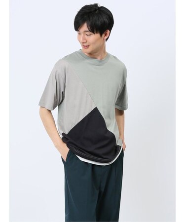 斜め切替 クルーネック半袖Tシャツ