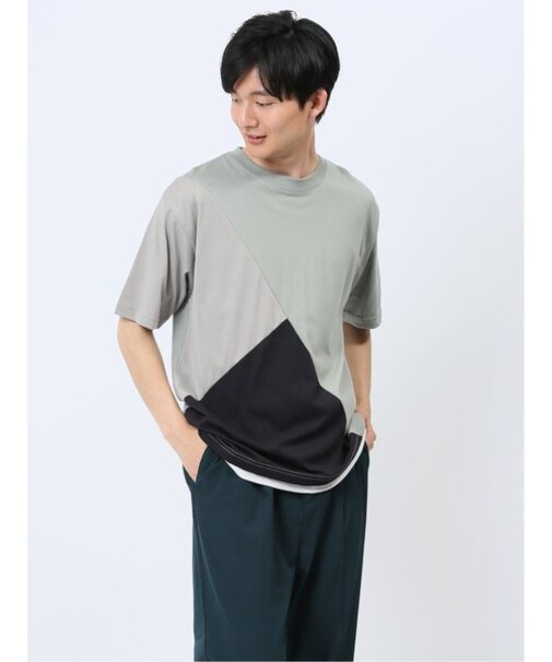 斜め切替 クルーネック半袖Tシャツ