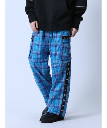 SD×PSYCHONATION チェック柄 裾脱着カーゴパンツ