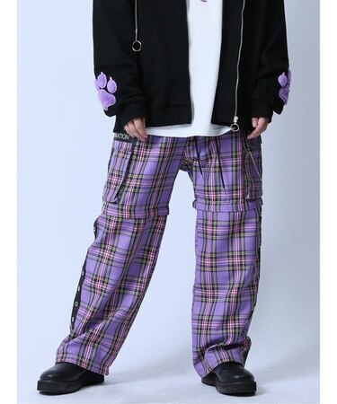 SD×PSYCHONATION チェック柄 裾脱着カーゴパンツ