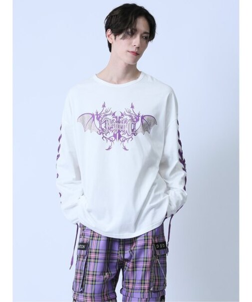 サイコネーション/PSYCHONATION ロゴレースアップ クルーネック 長袖Tシャツ