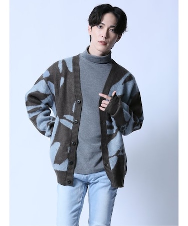 モヘアタッチ フラワー Vネック ニットカーディガン