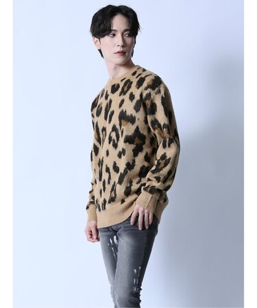 モヘアタッチ レオパード クルーニット