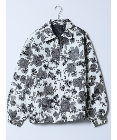 バラ柄ジャガード 衿付きブルゾン