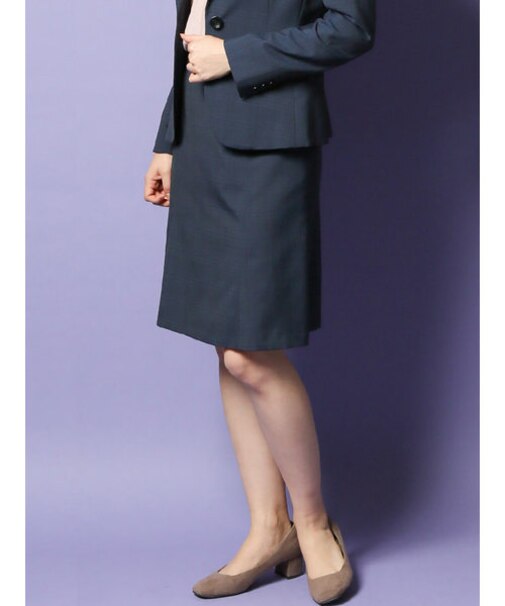 m.f.エディトリアル アクティブストレッチ セットアップフレアースカート 紺チェック