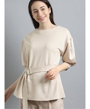 ベルト付クルーネック5分袖チュニック