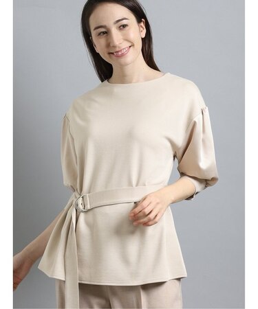 ベルト付クルーネック5分袖チュニック