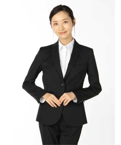 m.f.エディトリアル ストレッチウォッシャブル ウール混セットアップ2ボタンジャケット 黒無地