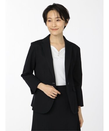 ドビーニット セットアップ 1ボタン7分袖ジャケット 組織紺