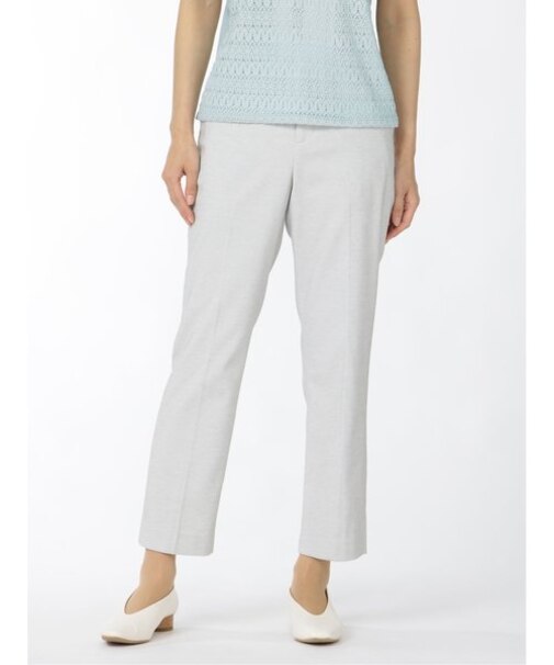 リネン混ストレッチ テーパードパンツ