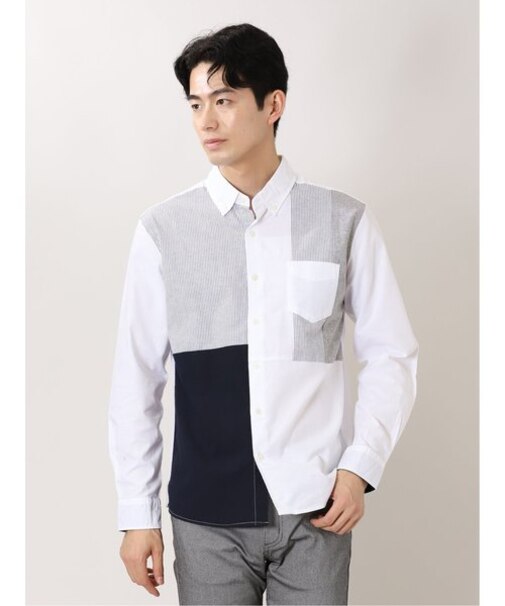 m.f.エディトリアル オックスクレイジー切替 ボタンダウン長袖シャツ