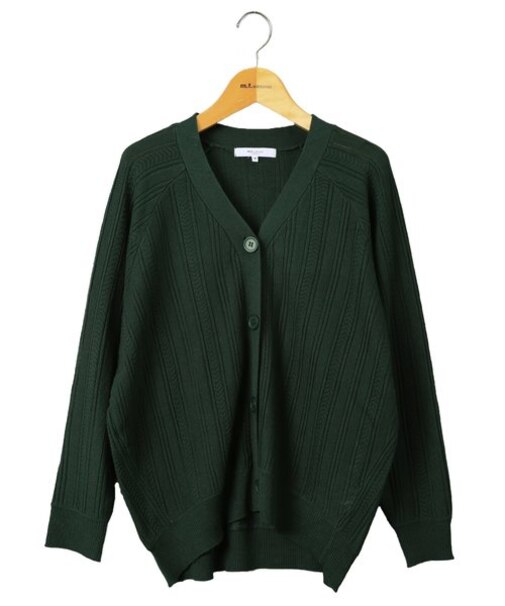 綿タッチ ケーブル編み ゆるニットカーディガン