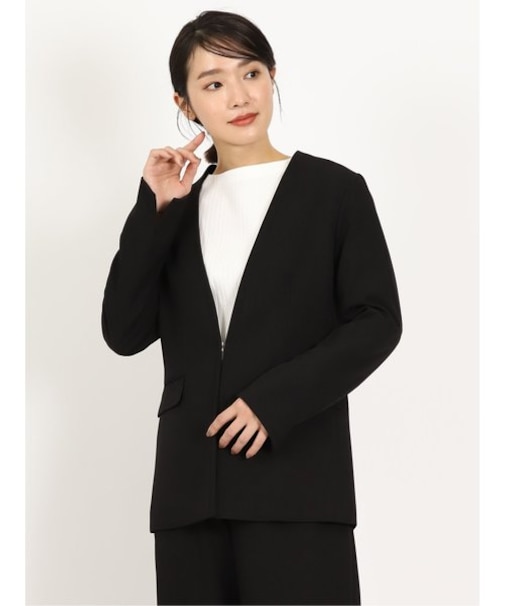 ウーリッシュ カラーレスロングジャケット 黒(セットアップ可能)