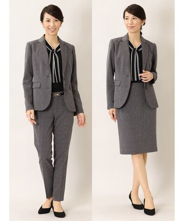 m.f.エディトリアル ストレッチウォッシャブル 2ボタンジャケット＋スカート＋パンツ グレンチェックグレー