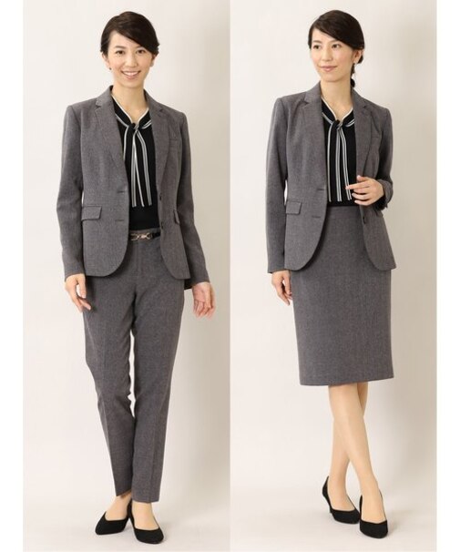 m.f.エディトリアル ストレッチウォッシャブル 2ボタンジャケット＋スカート＋パンツ グレンチェックグレー