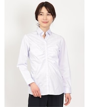形態安定 ストレッチ スキッパーギャザー 長袖シャツ