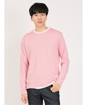レーヨンナイロン フェイクレイヤード クルーネック長袖Tシャツ